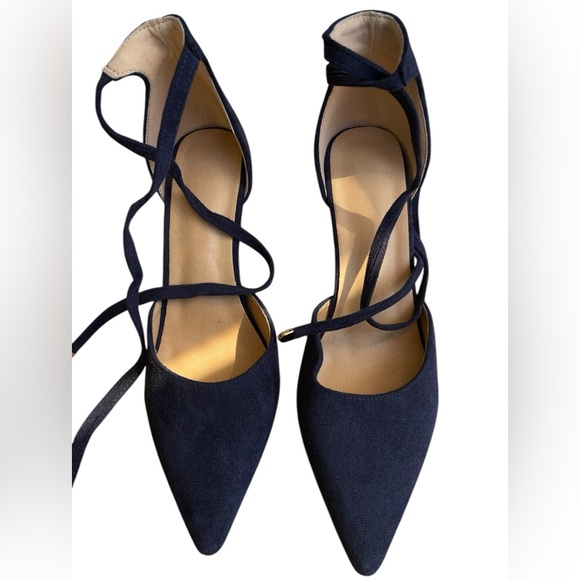 Shoes - Navy Lace-Up Pointed-Toe Heels